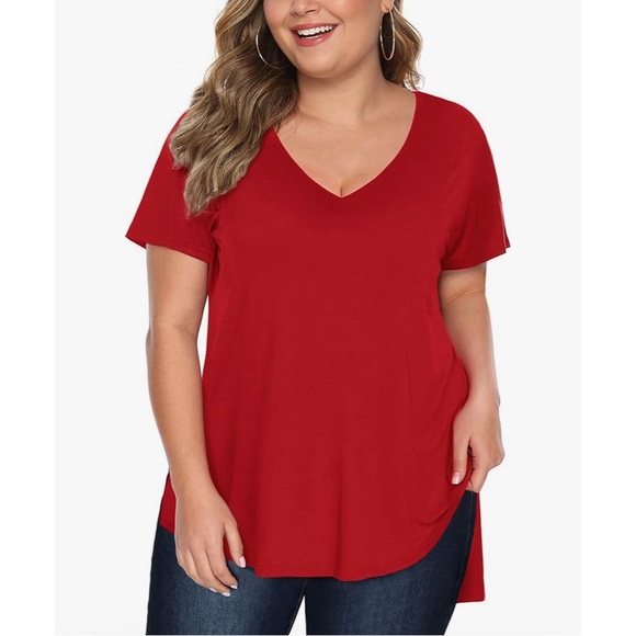 Women’s Plus V-Neck Short Sleeve Tunic Top - Picture 1 of 8